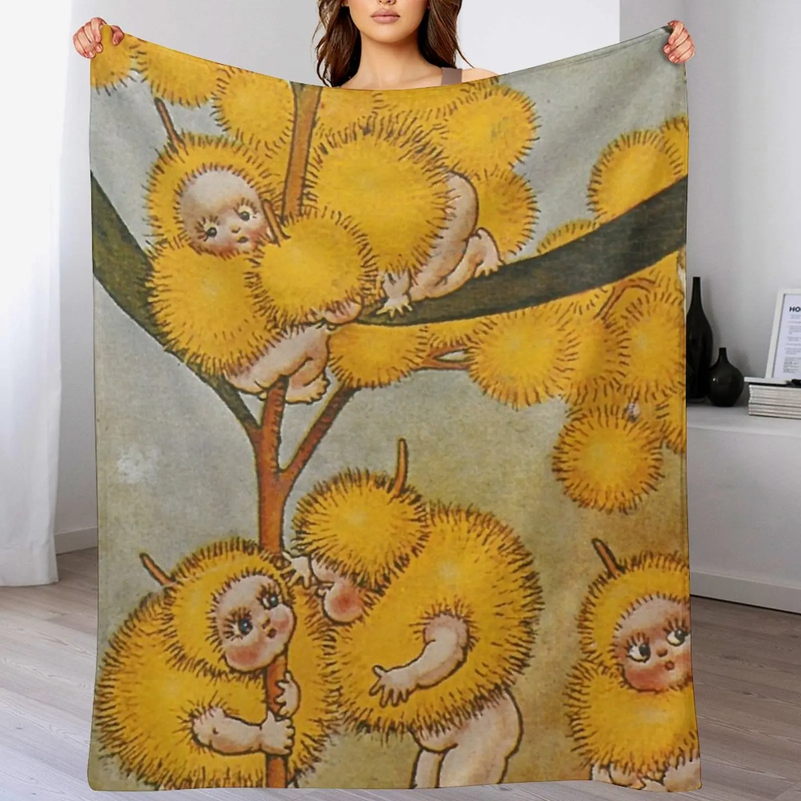 

Wattle Babies - May Gibbs Print Throw Blanket For Decorative Sofa Blankets Sofas Of Decoration Large cosplay anime Blankets