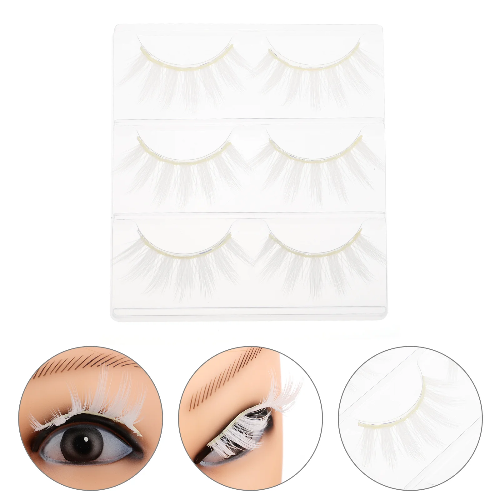 6Pcs False Eyelashes White Long Thick Lightweight Easy Remove Dramatic Look for Party Cosplay Makeup Lash Kit Fake Eyelash