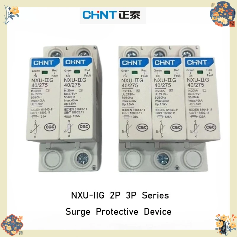 

Chint NXU-IIG 2P&3P 40KA/275V Surge Protection Device Kunlun Series DIN Rail Install for Distribution Box