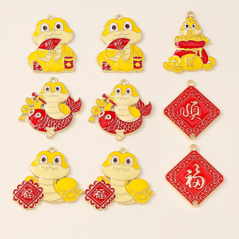 

Leslie 10pcs Enamel Traditional Chinese Snake Year Charms for Jewelry Making DIY Earrings Necklaces Pendants Accessories