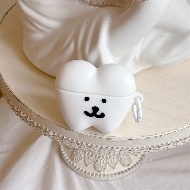 

For Apple AirPods 4 3 2 1 Pro 2 Case Funny 3D Tooth mocking Bear Silicone Earphone Protective Case Headphone Box With Hook Cover