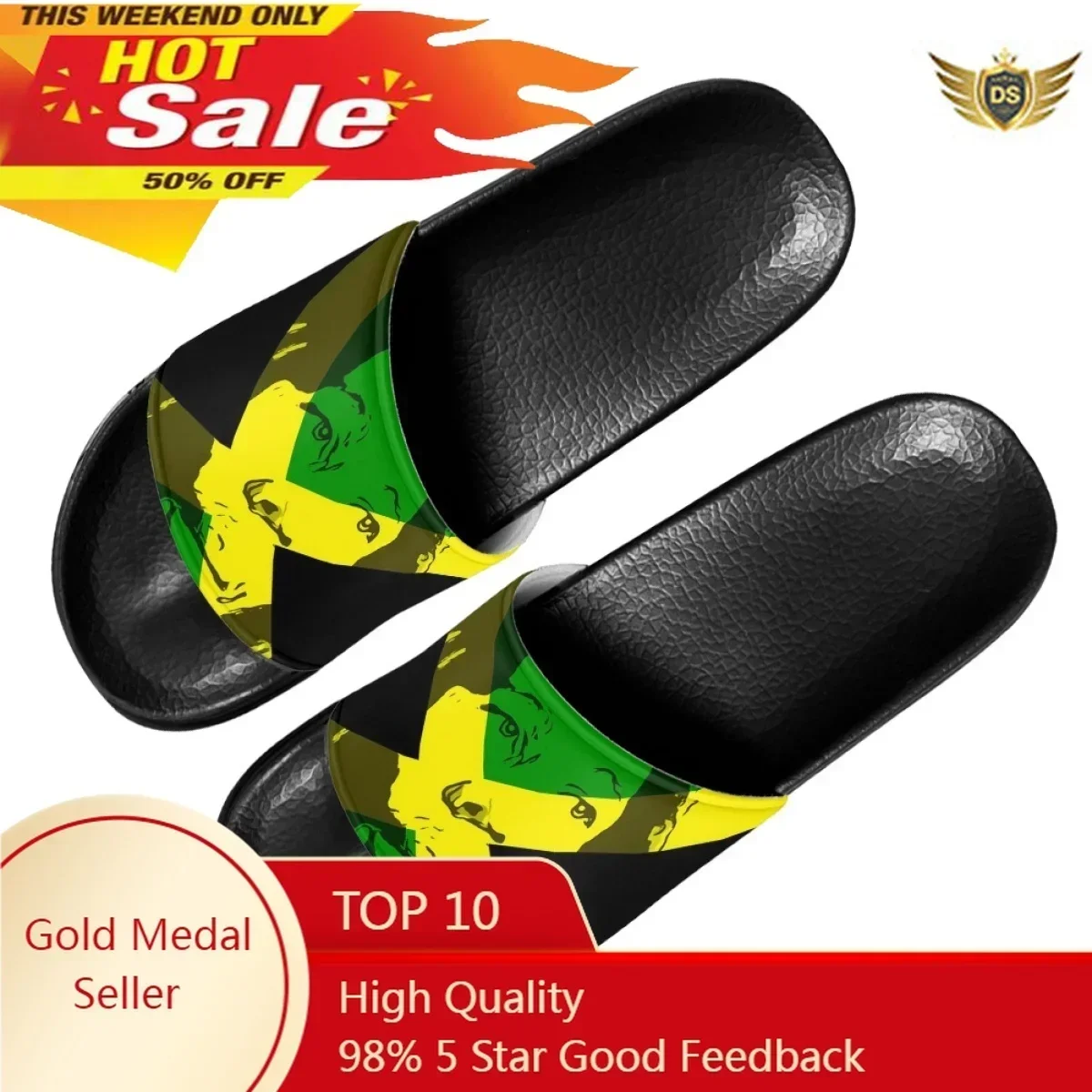 

Jamaica Flag Art Design Print Slippers For Women Men Summer Home Bathroom Slip On Slippers Outdoor Beach Non-Slip Wading Sandals