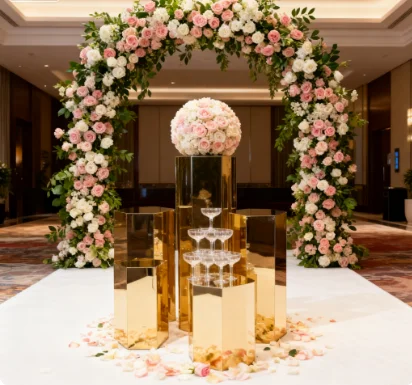 

5 шт./компл.) золотое зеркало для свадебного мероприятия из нержавеющей стали, психическая свадебная дорожка, настольная плинтусная подставка для свадебной сцены qq304