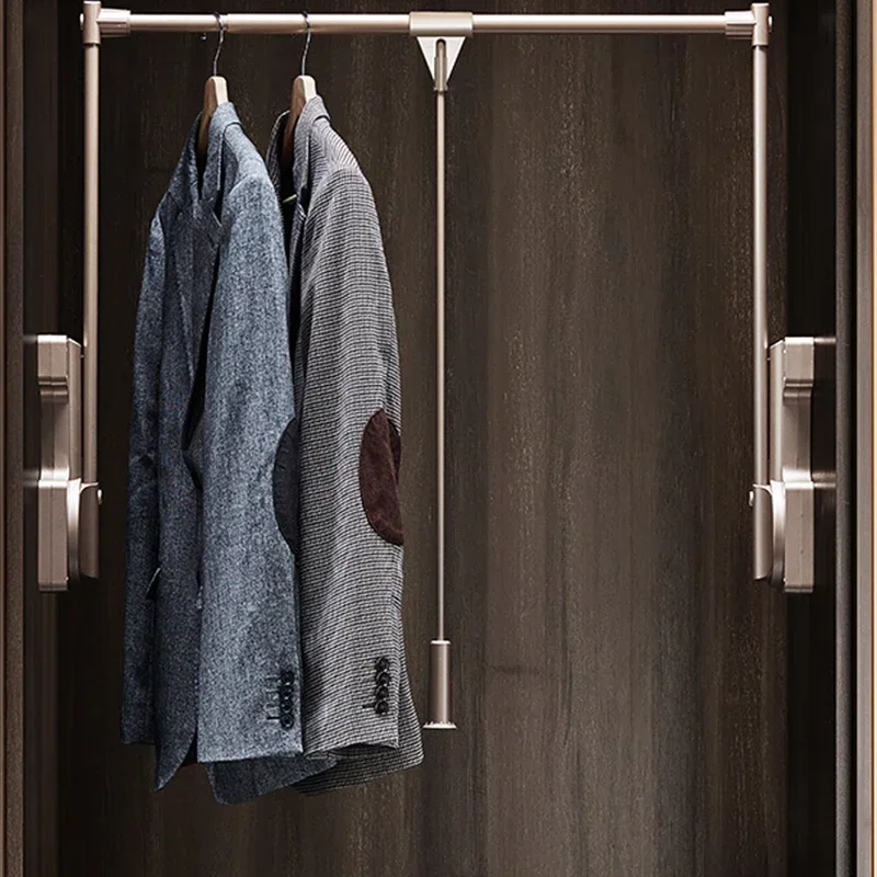 Wardrobe lifting and hanging hanger, telescopic push-pull clothes hanging rod, pull-down double damping buffering