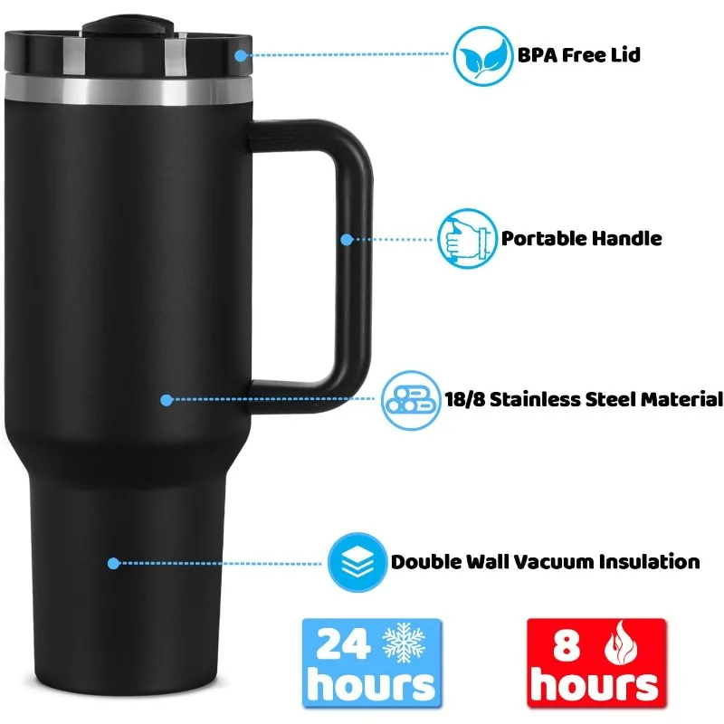 15 Pack 40 Oz Tumbler With Handle And Straw Bulk, 40 Oz Tumbler Stainless Steel Vacuum Insulation Keep Hot And Cold, 40 Oz
