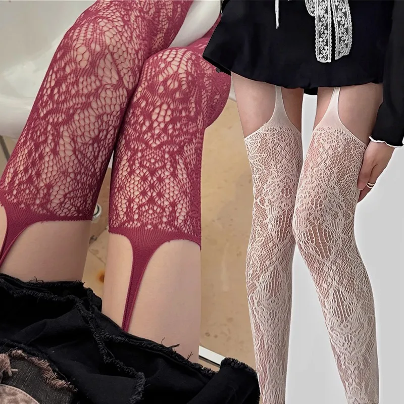 Y2K Floral Sexy Stockings for Women Girls Gothic Punk Black Fishnet Pantyhose Harajuku Lolita Hollow Out Mesh Tights Sockings