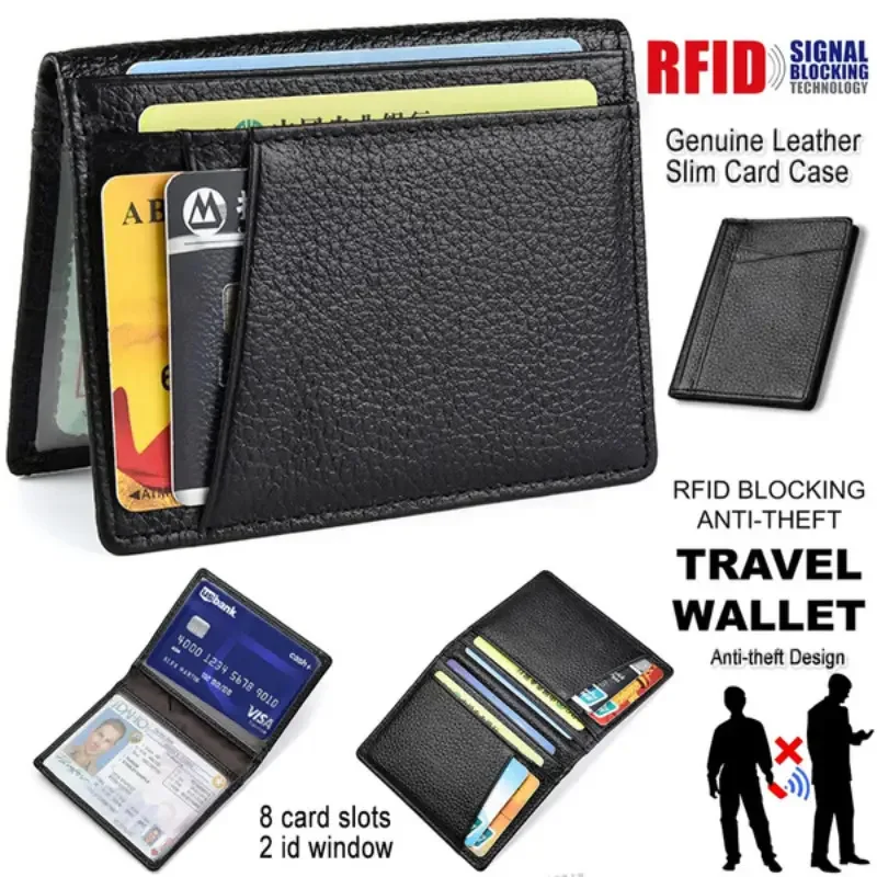 

Travel Super Slim Wallet Genuine Leather Mini Credit Card Wallet Thin Driver's License Holder Purse Small ID Business Card Case