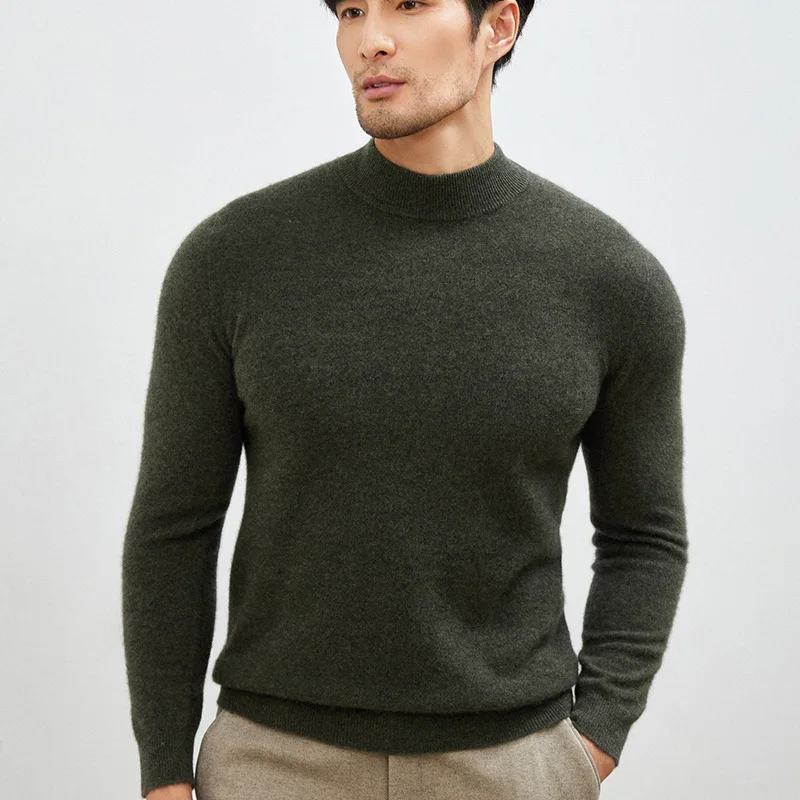 الخريف الشتاء جولة الرقبة سترة الكشمير المعنقة الرجال طويلة الأكمام الأعمال الماعز سترة صوف