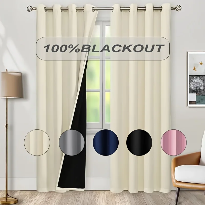 1pc 100% Blackout Curtain with Black Backing Multi-Color Thermal Insulated Drapes for Bedroom Living Room Home Decor