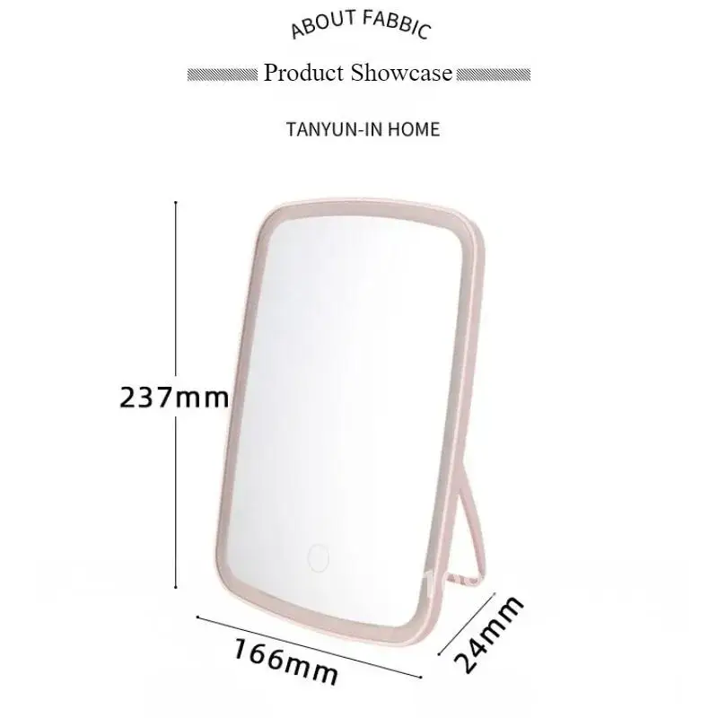 Miroir de Maquillage LED avec Support, Pliable, Compact, Blanc, Carré, Cosmétique de Voyage, avec 3 Lumières pour Documents