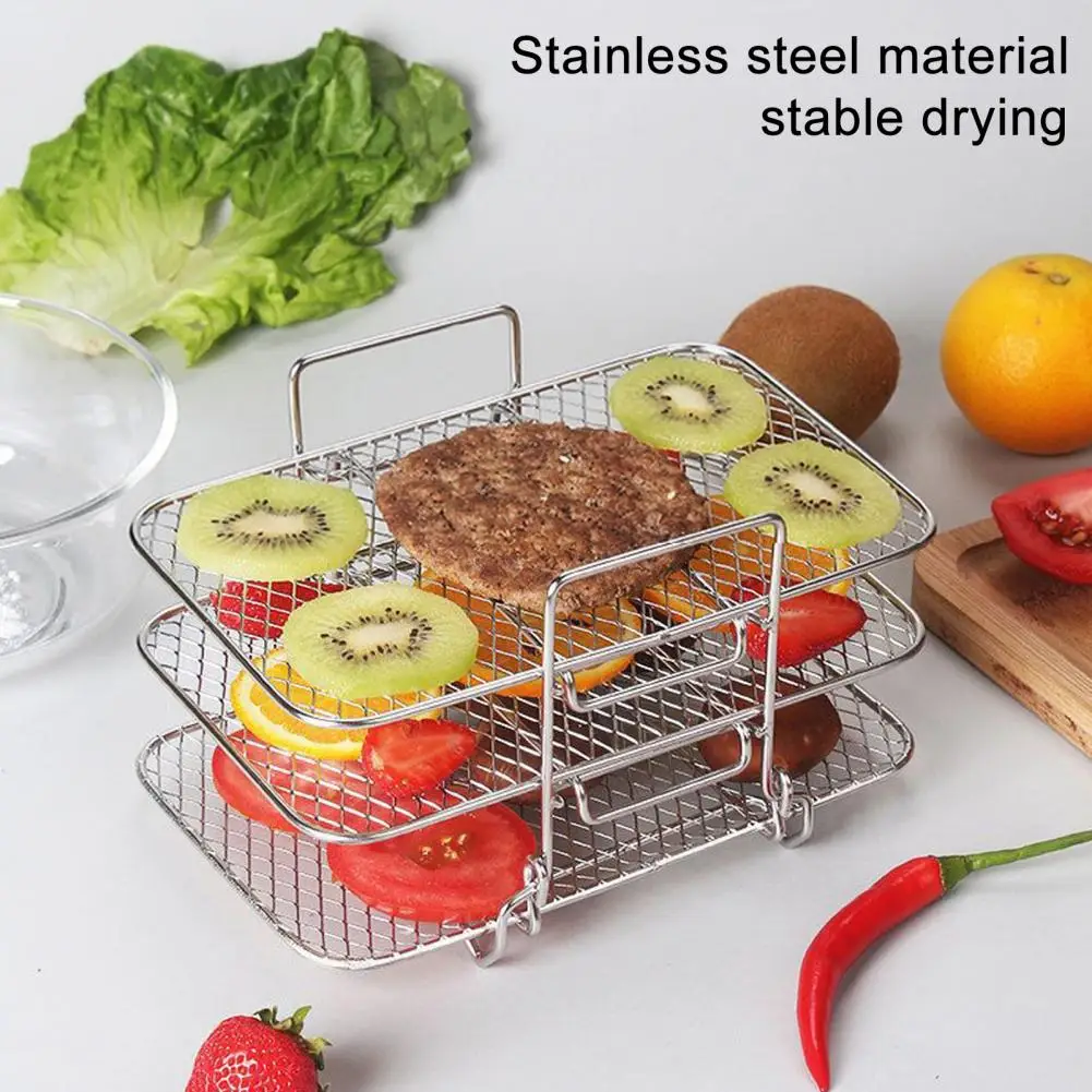 

Stainless Steel Grilling Rack Stand Air Fryer BBQ Grill Accessories 3-Layer Dehydrating Rack for Fruits Jerky Air Fryer Grill