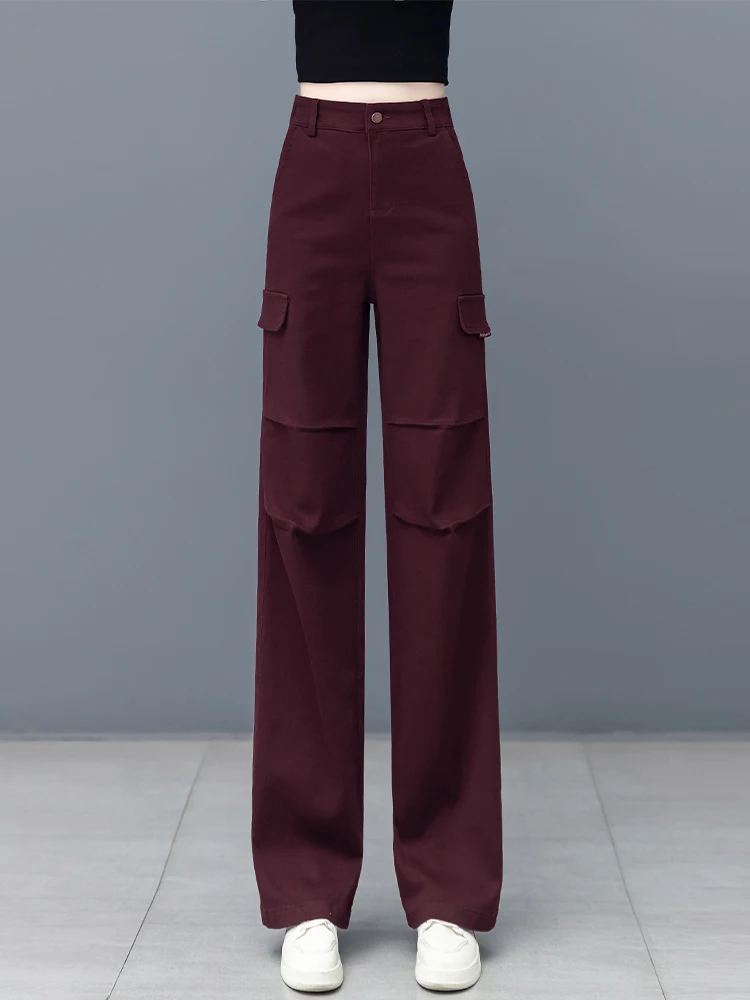 

Ankela Red American Style Work Pants Women High Waist Loose Slim Straight Leg Sports Trousers Casual Commute Cotton Blend