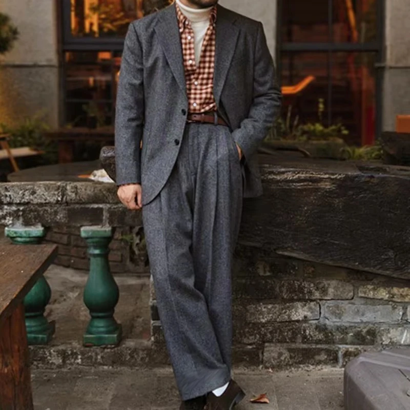 2-piece Men's Suit Set Korean Herringbone single Breasted Man Suit Business Casual Groom's suit Jacket Pants For Banquet Wedding