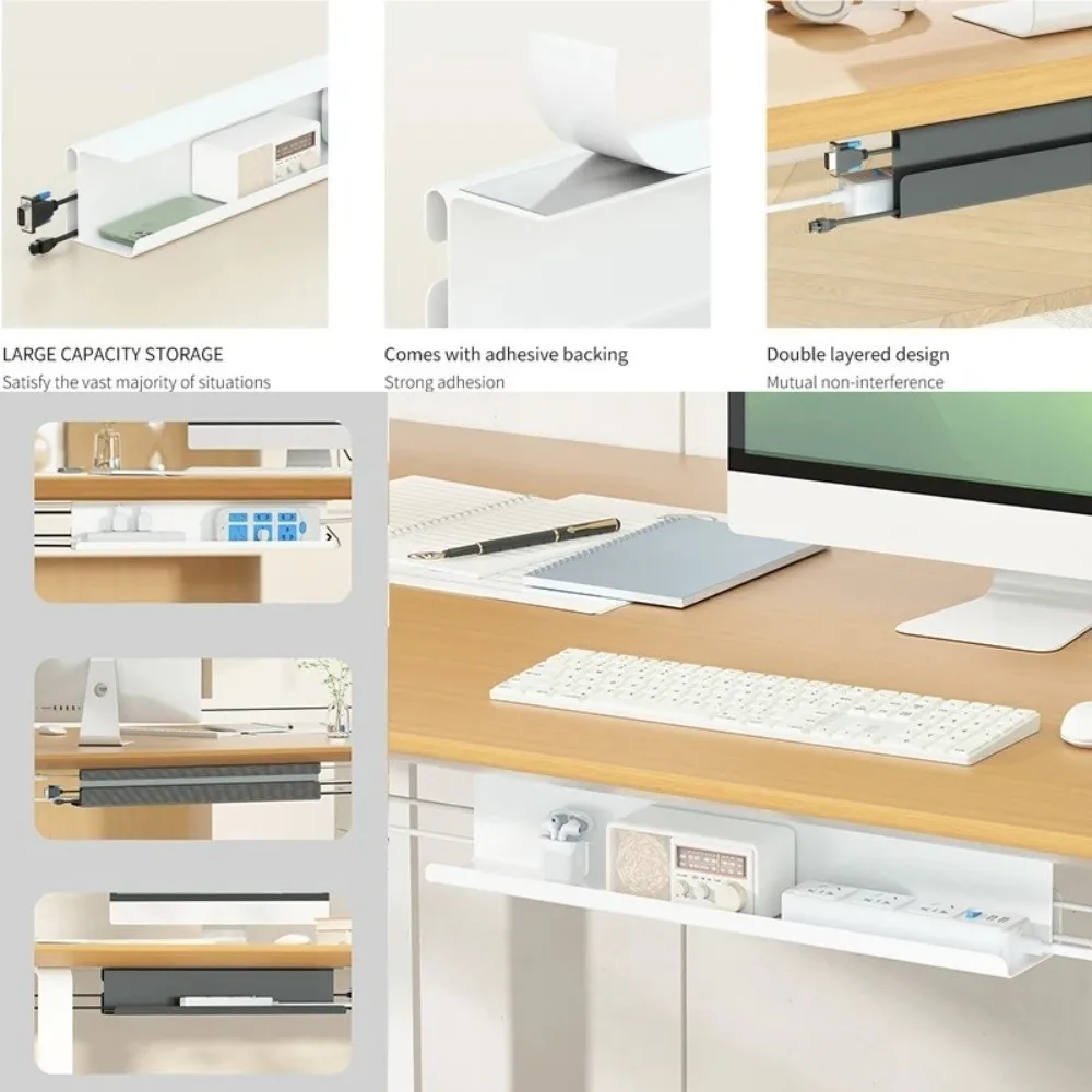 No Trace Under Table Cable Tray Flame Retardant Self Adhesive Cable Management Tray Widened Plastic Wire Tray Cord Management