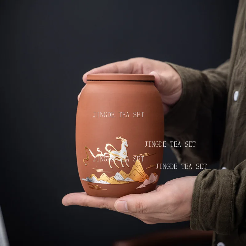 650ml Ceramic Tea Can Large Capacity Sealed Tank Circular Storage Tank Chinese Style Deer Pattern Coffee Storage Tea Tin