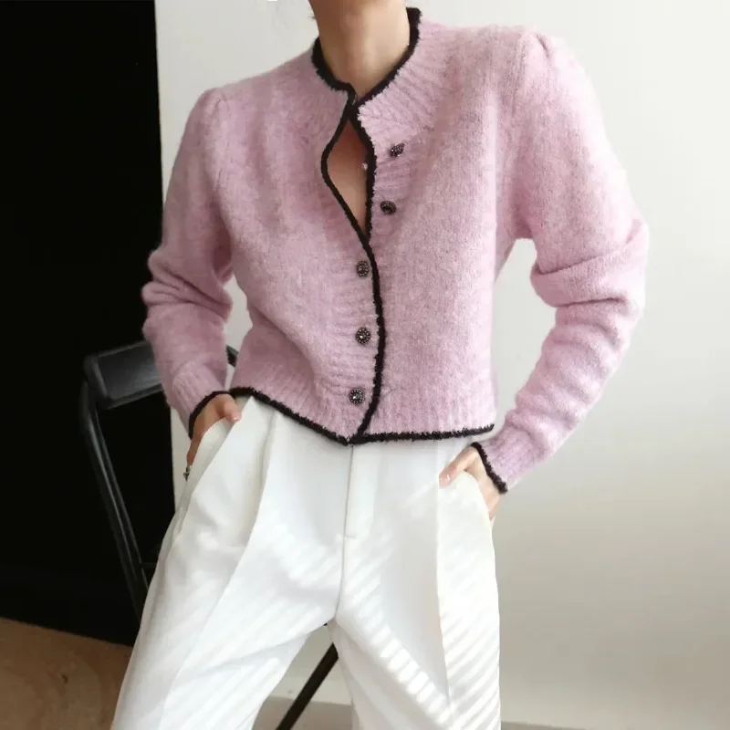 French Style Short Cardigan Sweaters Solid Color Cardigans Single Breasted Long Sleeved Knitted Jackets Autumn and Winter 2023