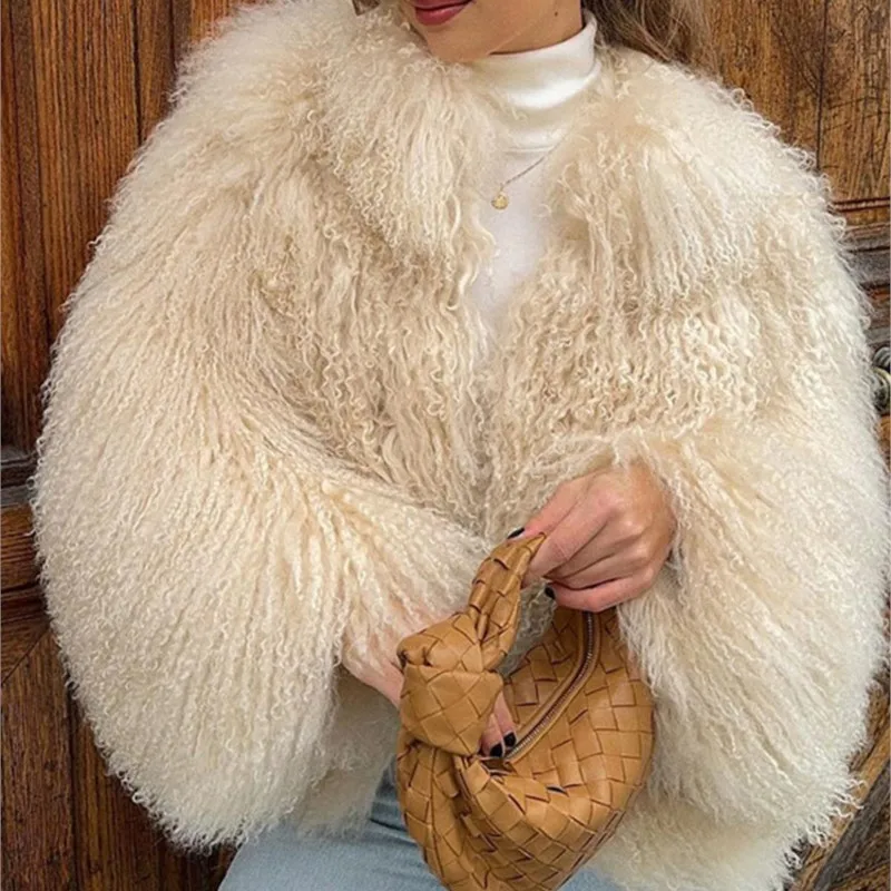 

Women's Chic Fluffy Faux Fur Warm Cropped Coat Elegant Long Sleeve Thick Thermal Furry Jacket Winter Fashion High Street Outwear