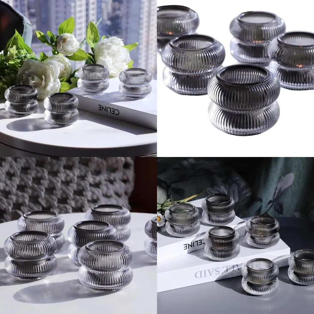 

Set of 12 Smoke Grey Ribbed Glass Votive Candle Holders, Ideal for Vintage Tea Lights, Halloween, Day Parties, and Home Decor (2