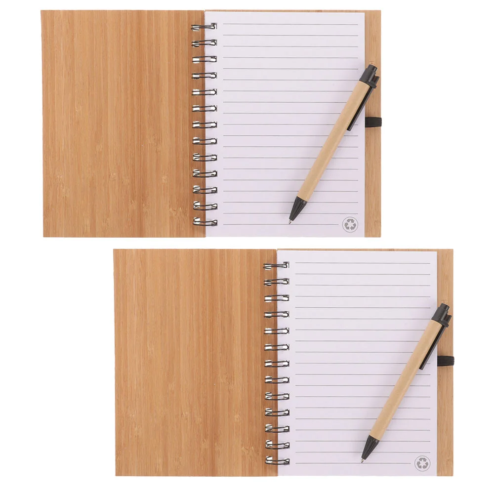 2 Sets Bamboo Notebook Notebooks for Taking Plan Accessory Student Pads