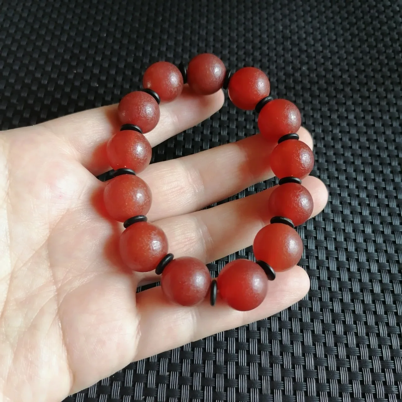 Frosted red agate round beads bracelet men's buddha beads rosary string for dad for boyfriend