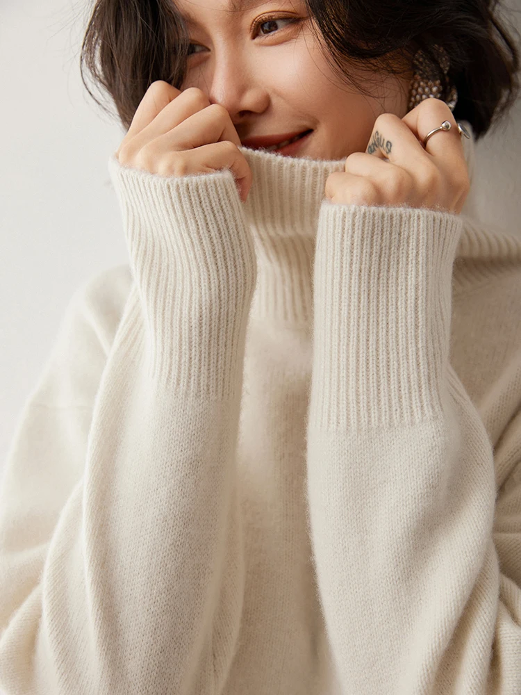 

Turtleneck Casual Loose Basic Thick 100% Cashmere Knitted Soft Warm Autumn Winter Sweater Chic Women's Pullovers Tops