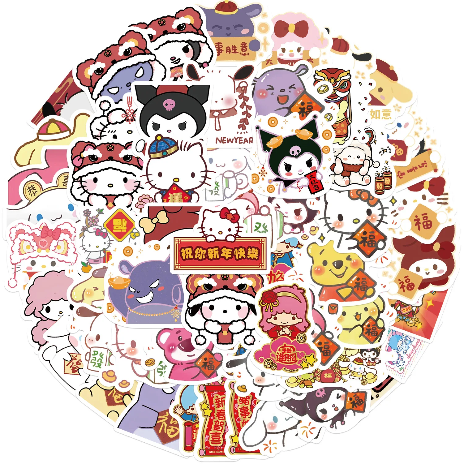 10/30/67PCS Happy New Year Cartoon Sanrio Sticker Kawaii Cute Graffiti DIY Skateboard Water Cup Laptop Waterproof Decal Kids Toy