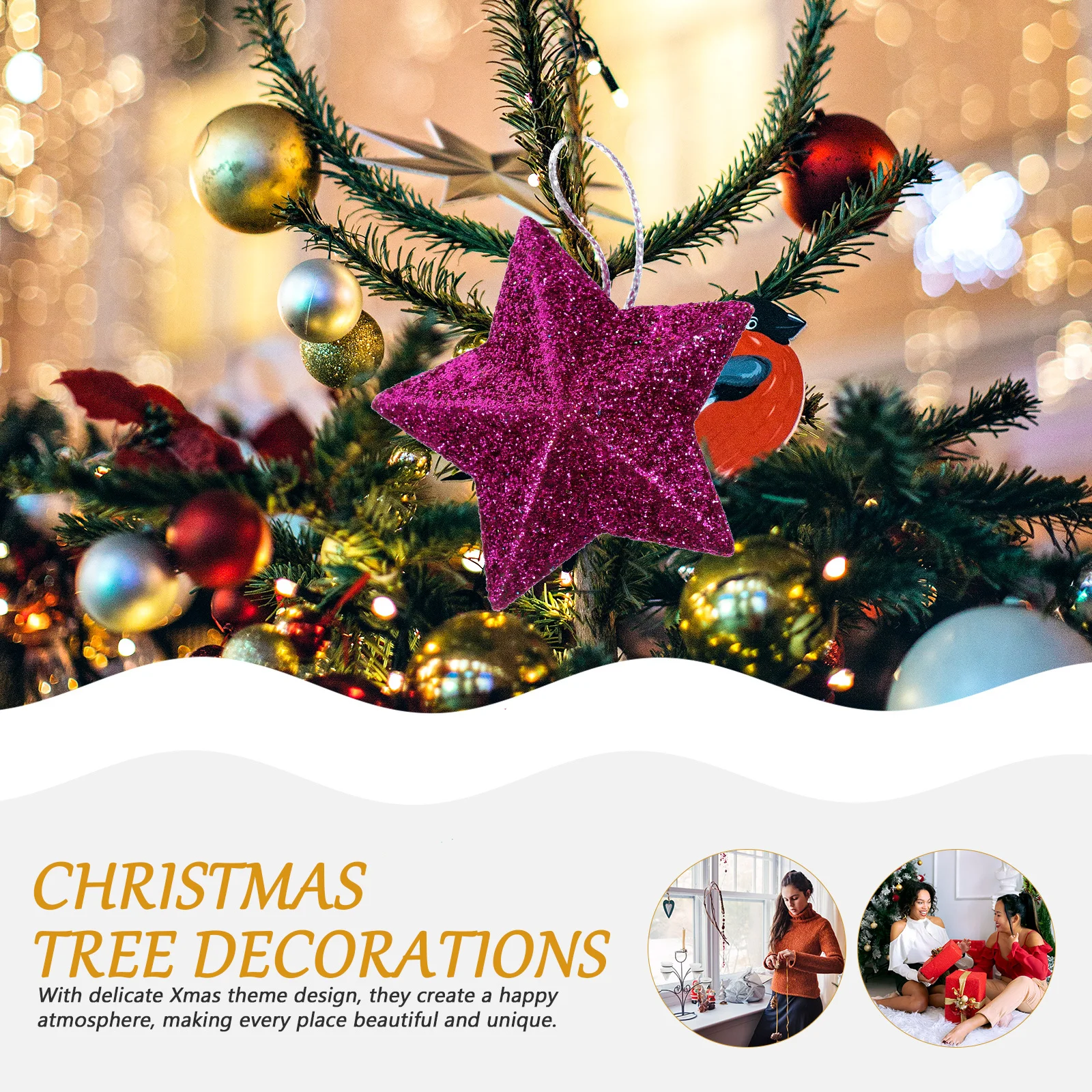 

12pcs Christmas Star Ornaments Gold Powder Xmas Tree Hanging Decor For Holiday Party Home Garden Mall Hotel Decoration