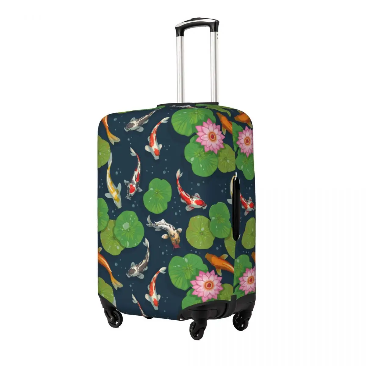 Koi Fish & Water Lily Pattern Suitcase Cover Travel Protection Flight Strectch Luggage Supplies