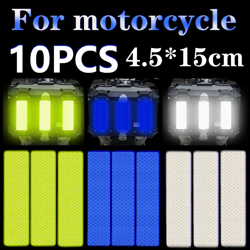 10PCS Side Top Luggage Box Case Trunk Anti-collision Decorative Night Safety Warning Strip Motorcycle Reflective Sticker Strips