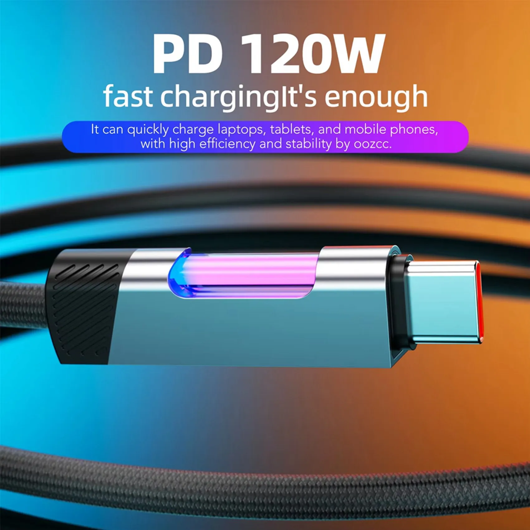 A24U 2X RGB Fast Charging Cable 2M 120W 6A USB To Type-C Charge Cable With RGB Ambient Light USB To Type-C