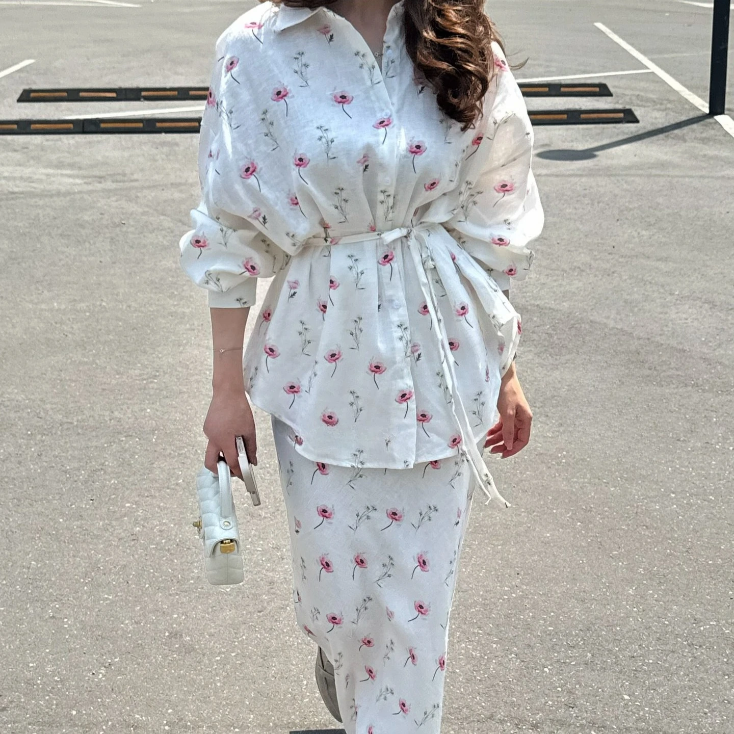 

2026 New Long Sleeved Cardigan Tie Printed Top Long Skirt Set