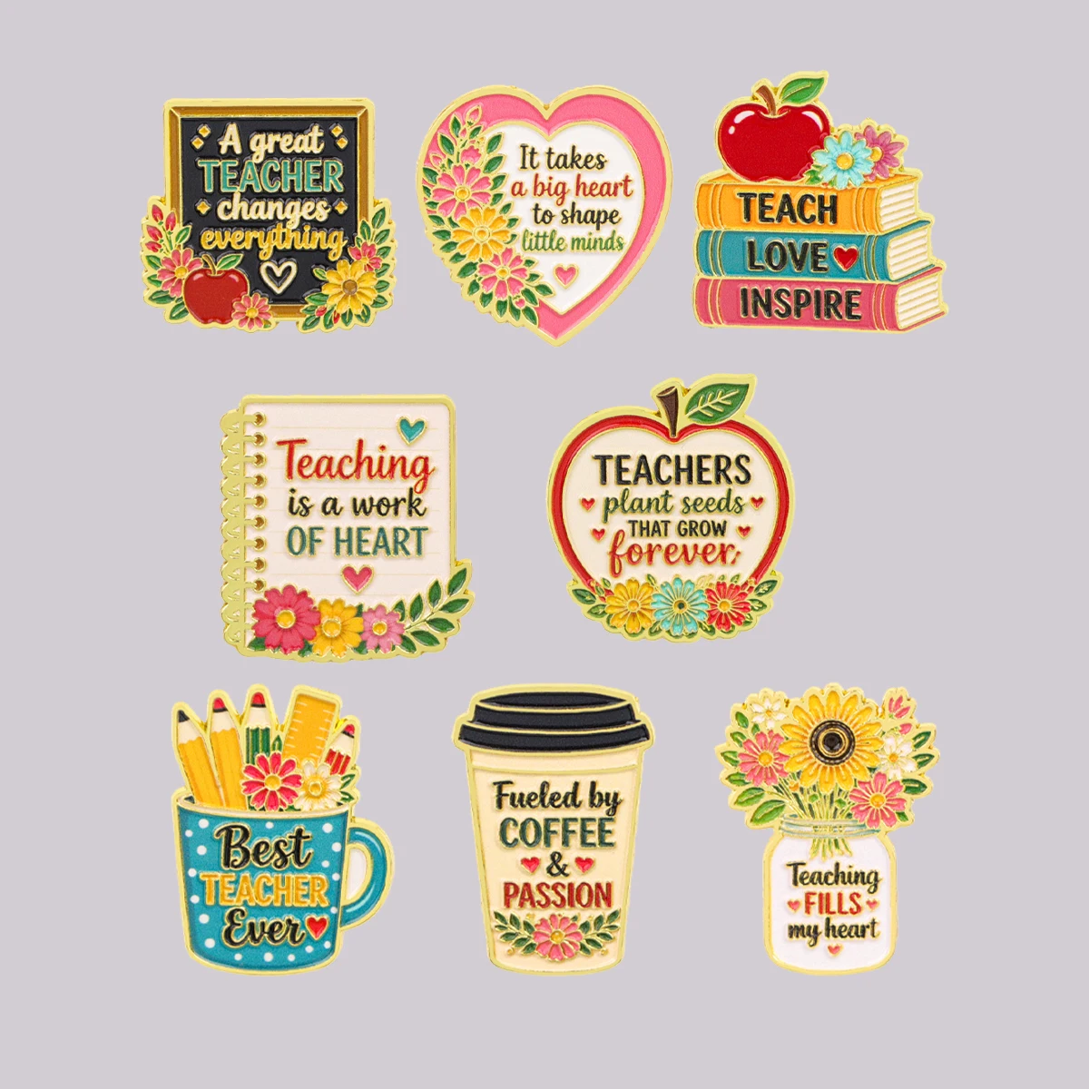 Apple Flowers Enamel Pin Teachers Brooch Lapel Pins Badge on Backpack Clothing Accessories Fashion Jewelry Teacher Gifts