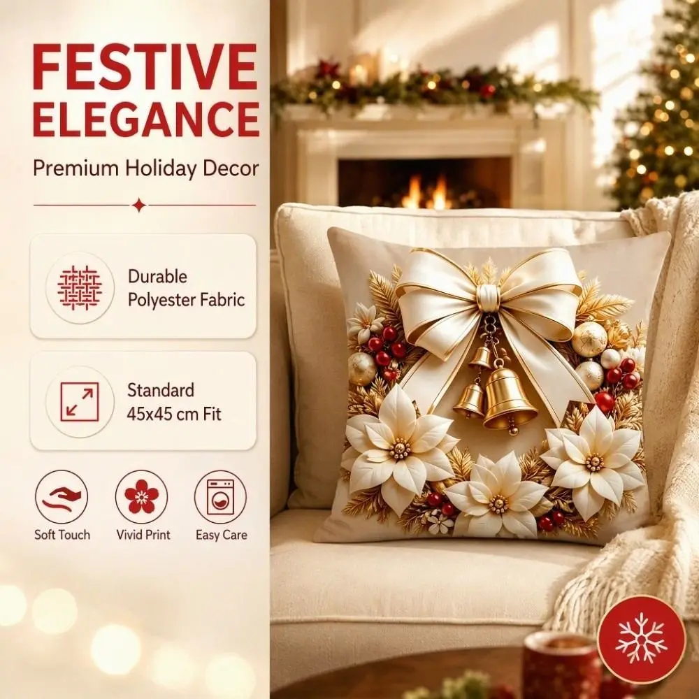 Soft Christmas Pillow Cover Elk Deer Santa Claus Xmas Tree Pillowslip Square Bowknot Bell Throw Cushion Case Living Room Sofa