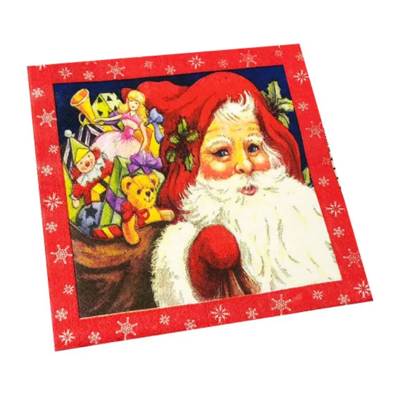 Wholesale Customizable Santa Claus Colorful Printed Napkins Christmas Celebration Party Paper Napkins Mouth Cloth Folding Flower