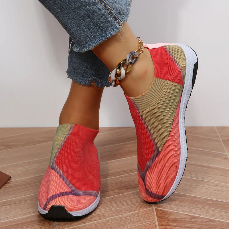 Women Sneakers Casual Shoes Breathable Mesh Platform Sneakers Women Slip on Soft Casual Single Candy Shoes Knit Sock Flat Shoes