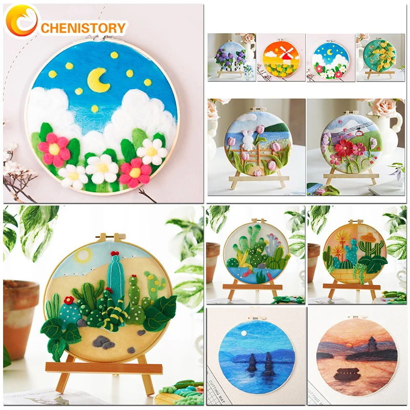 

CHENISTORY Painting DIY Flower Landscape Wool Needle Felt Kit Lovely Handmade For Beginner Friend Gift For Kid Felt Painting Kit