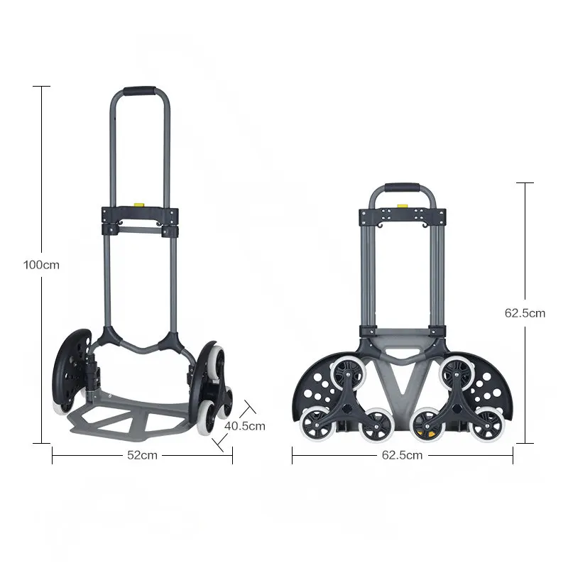 Six-Wheeled Folding Trolley, Portable Aluminum Alloy Climbing Stais Shopping Cart, Heavy Duty Dolly With Telescoping Handle