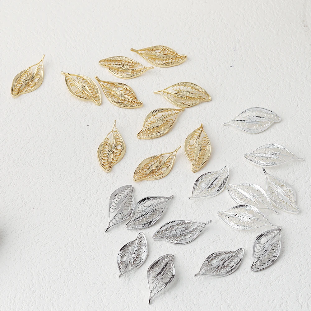 4PCS Dainty Hollowed Out Leaves Charms Jewelry Making Eardrop Supplies DIY Brass 14k Gold Plated Accessories