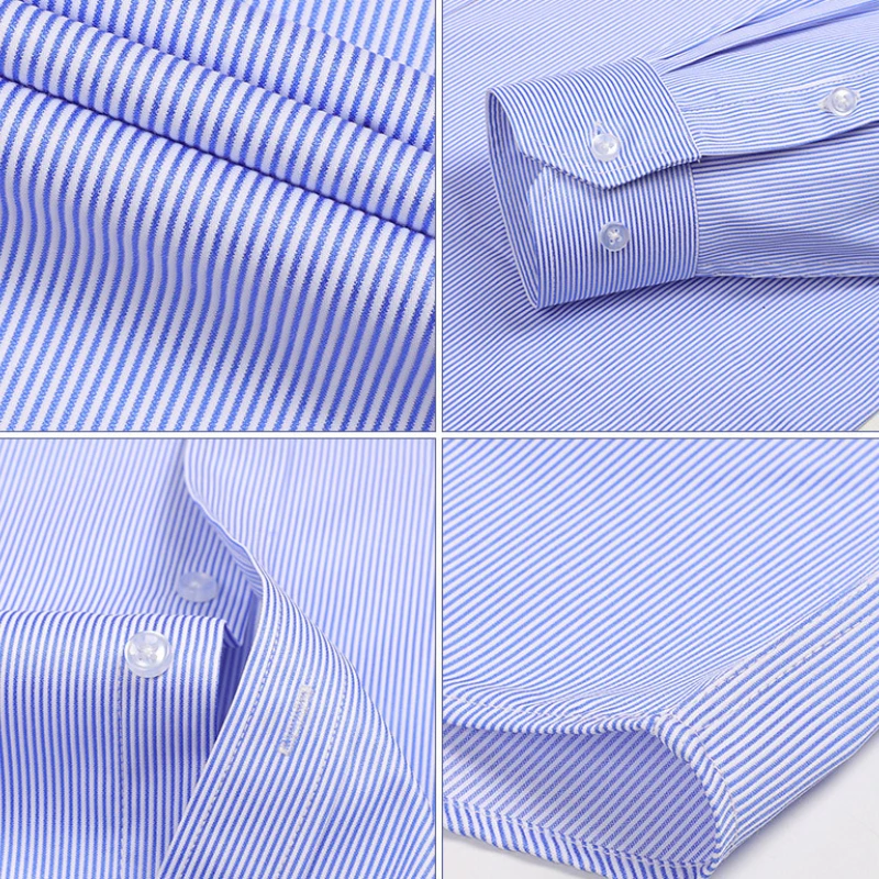 8XL بلون كلاسيكي مخطط قمصان الرجال طويلة الأكمام مكتب رسمي الأعمال الأبيض الأزرق 100 قميص قطني بكم طويل قميص للرجال #6