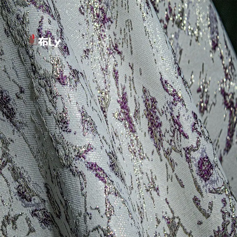 Metallic 3D Jacquard Ink Wash Texture Fabric, Embossed Shiny for Art Stage Dress, Luxury Designer Cloth