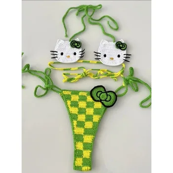 סט ביקיני crochet חמוד סט 2 חתיכות בגדי ים בגדי ים ביקיני סקסי מיקרו ביקיני בגד ים בגד ים
