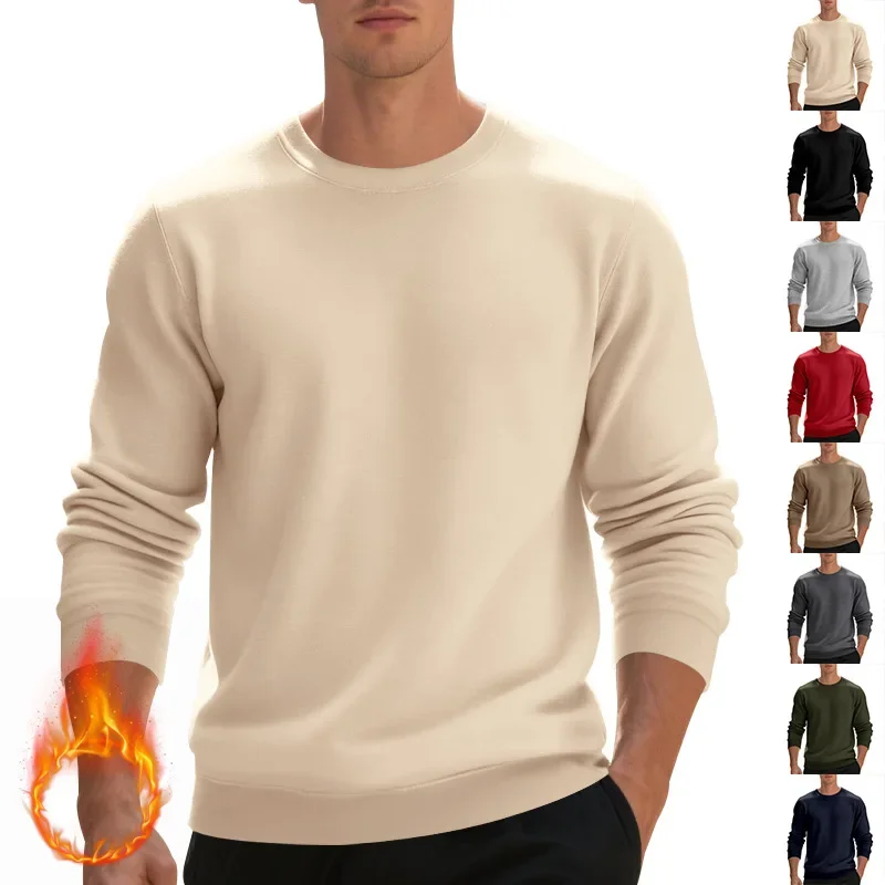 

American Style Winter Heavyweight Fleece-Lined Crew Neck Sweatshirt Men Loose Classic Casual Pullover Top