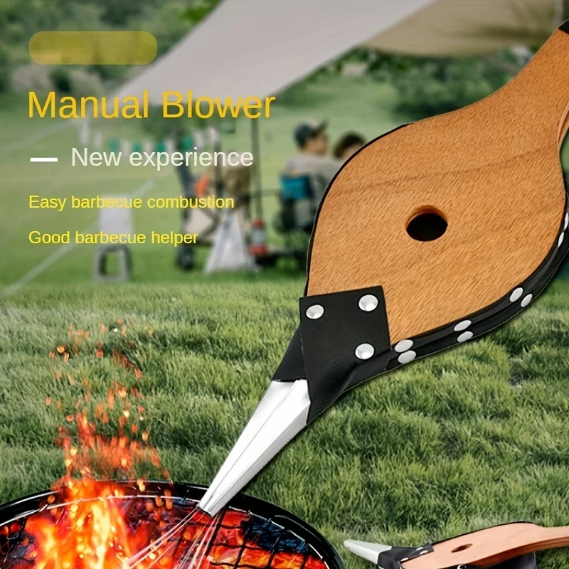 Soplador de aire Manual de mango largo, fuelle de madera, fuelle de chimenea de madera con boquilla, fuelle de aire para chimeneas, barbacoa, Camping, 1 unidad