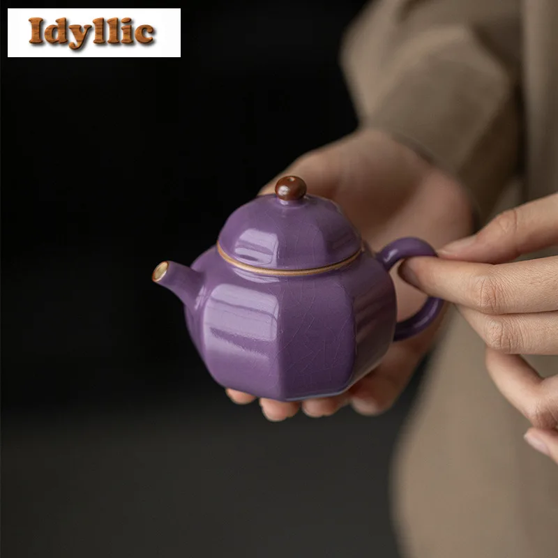 

120ml Purple Ru Kiln Octagonal Teapot Vintage Tea Infuser Pot Household Tea Brewing Kettle With Strainer Cafes Supplies Gift