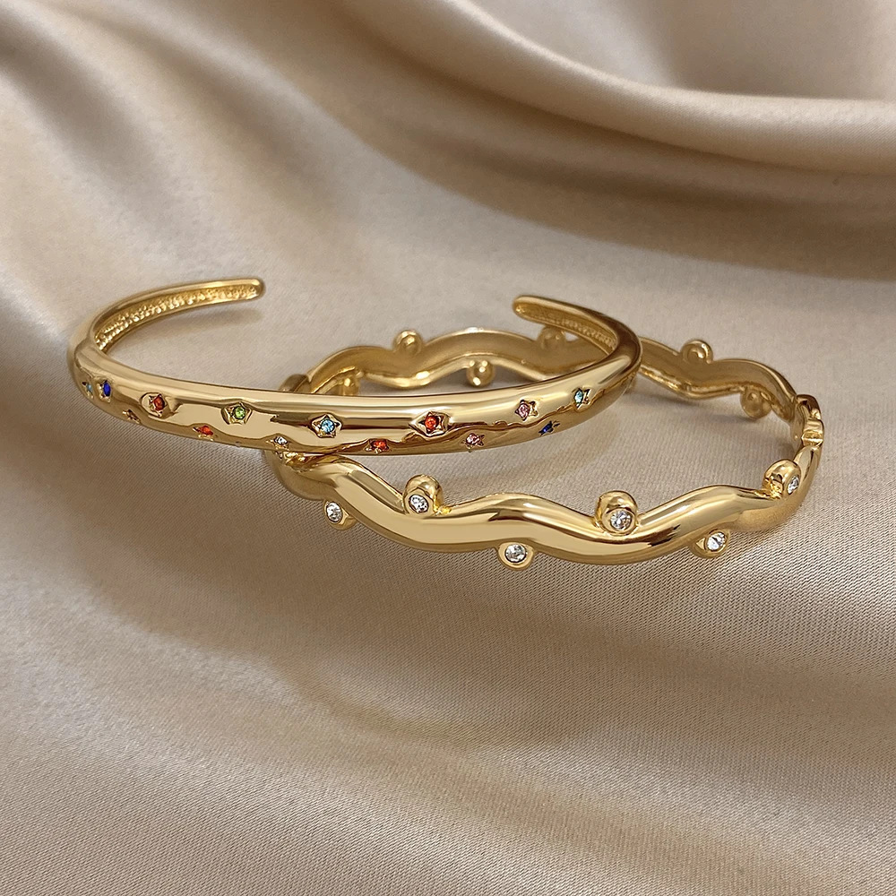 Greatera السماء المرصعة بالنجوم الملونة مكعب الزركون شغل مطعمة الكفة سوار للنساء سحر الذهب اللون ضوء مجوهرات شخصية فاخرة #6