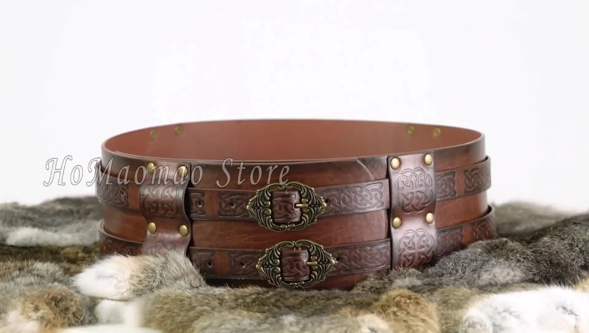 Viking Belt Knight Belt Cosplay Parties Retro Style Cosplay Prop PU Leather Armor Belt Game Party Rivet Medieval Belt Dark Brown