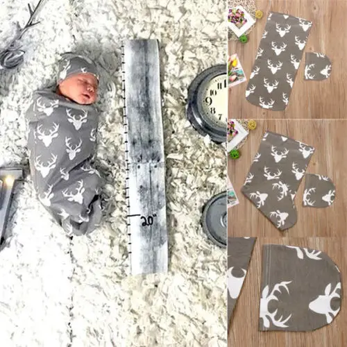 2019-09-06 Lioraitiin Baby Sleeping Bag with Beanie Hat Rectangle Deer Head Printed Sleep Bag Soft Stretchy Nightgown