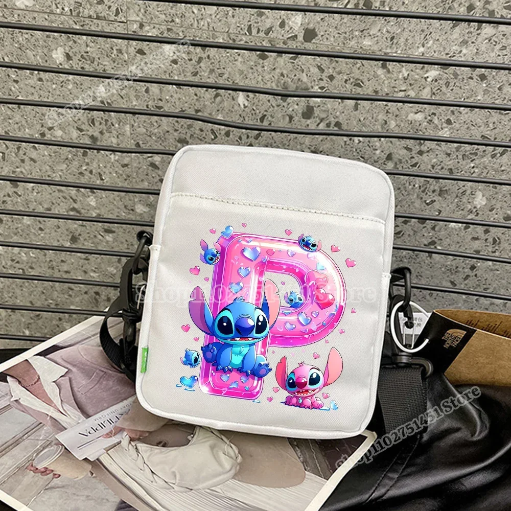 Cartoon Stitch Letter Name Combination A-Z Print Cross Body Bags Men Women Canvas Shoulder Bag Cute Disney Stich Purse Handbags