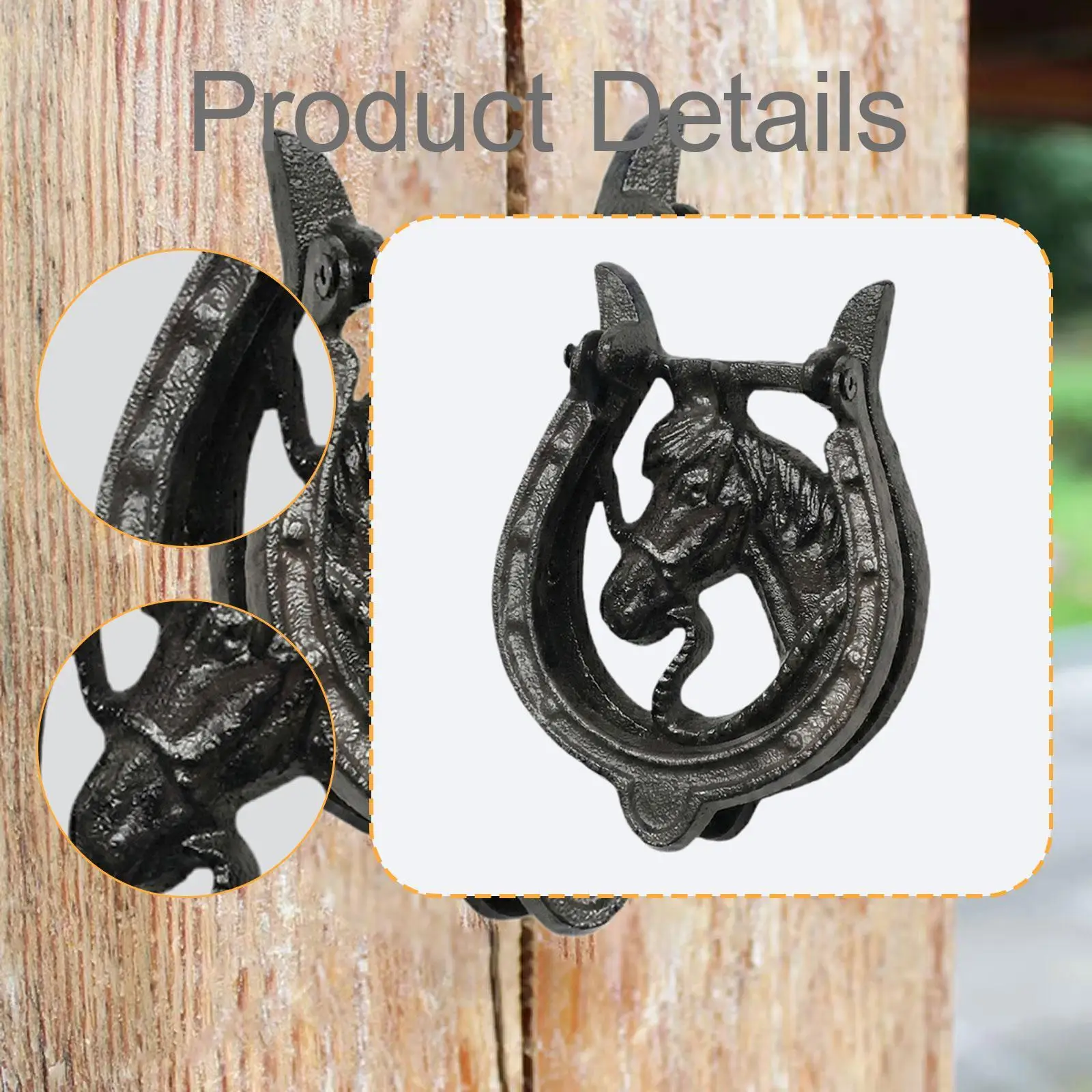 Immagine 6: Battente per Porta a Forma di Testa di Cavallo, Costruzione Classica in Ferro, Ornamenti Robusti per Porta d'Ingresso e Cancello