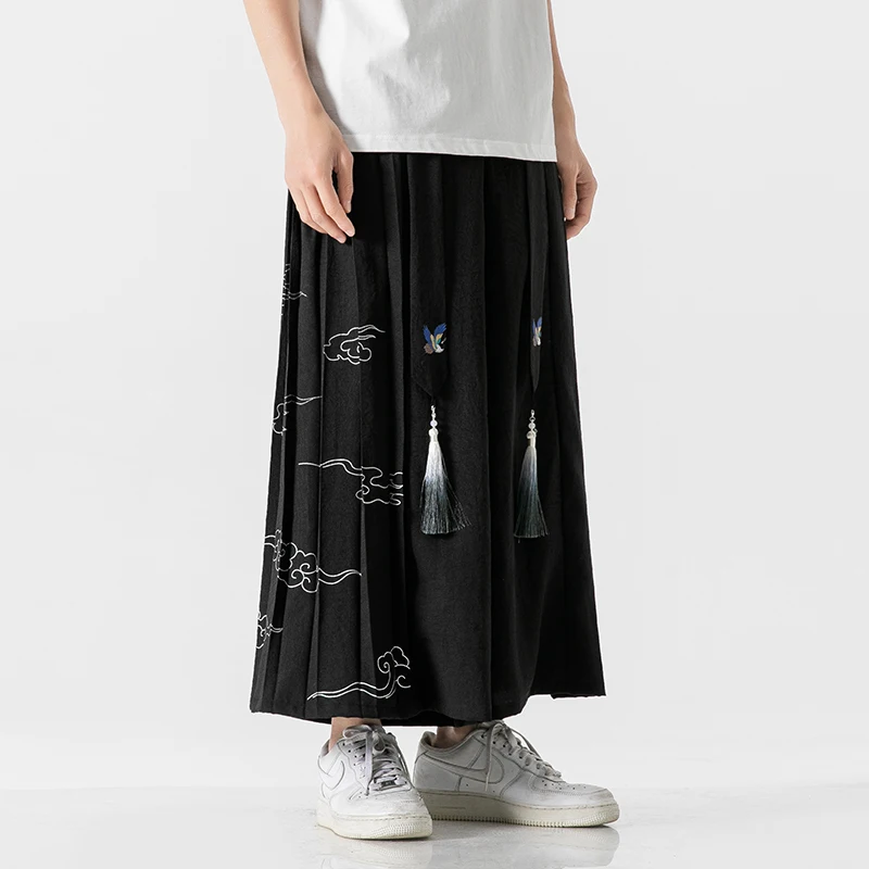 

Wide Leg Pants Mens Harajuku Style Fashion Man Loose Trousers Harem Pants Male Streetwear Cotton Linen Tassel Big Size 5XL